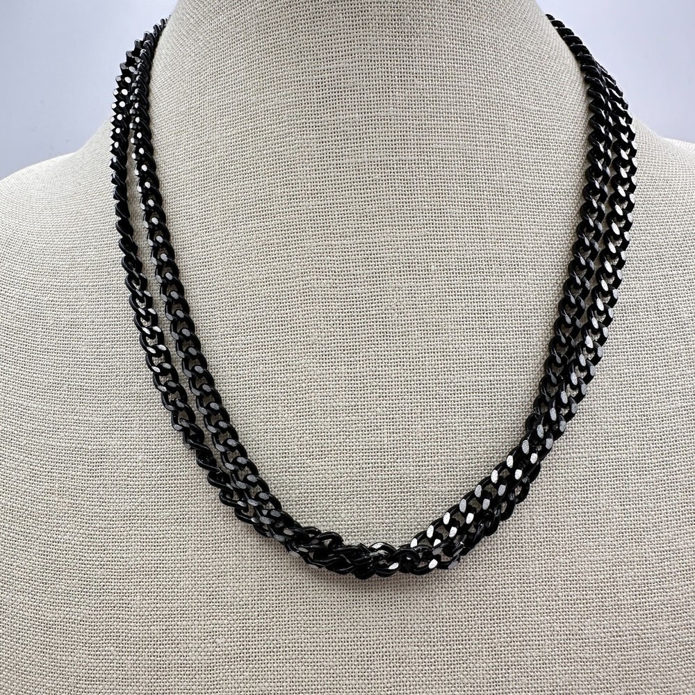 Vintage 90s Black Double Strand Curb Chain Necklace Women's Fashion Jewelry Y2K